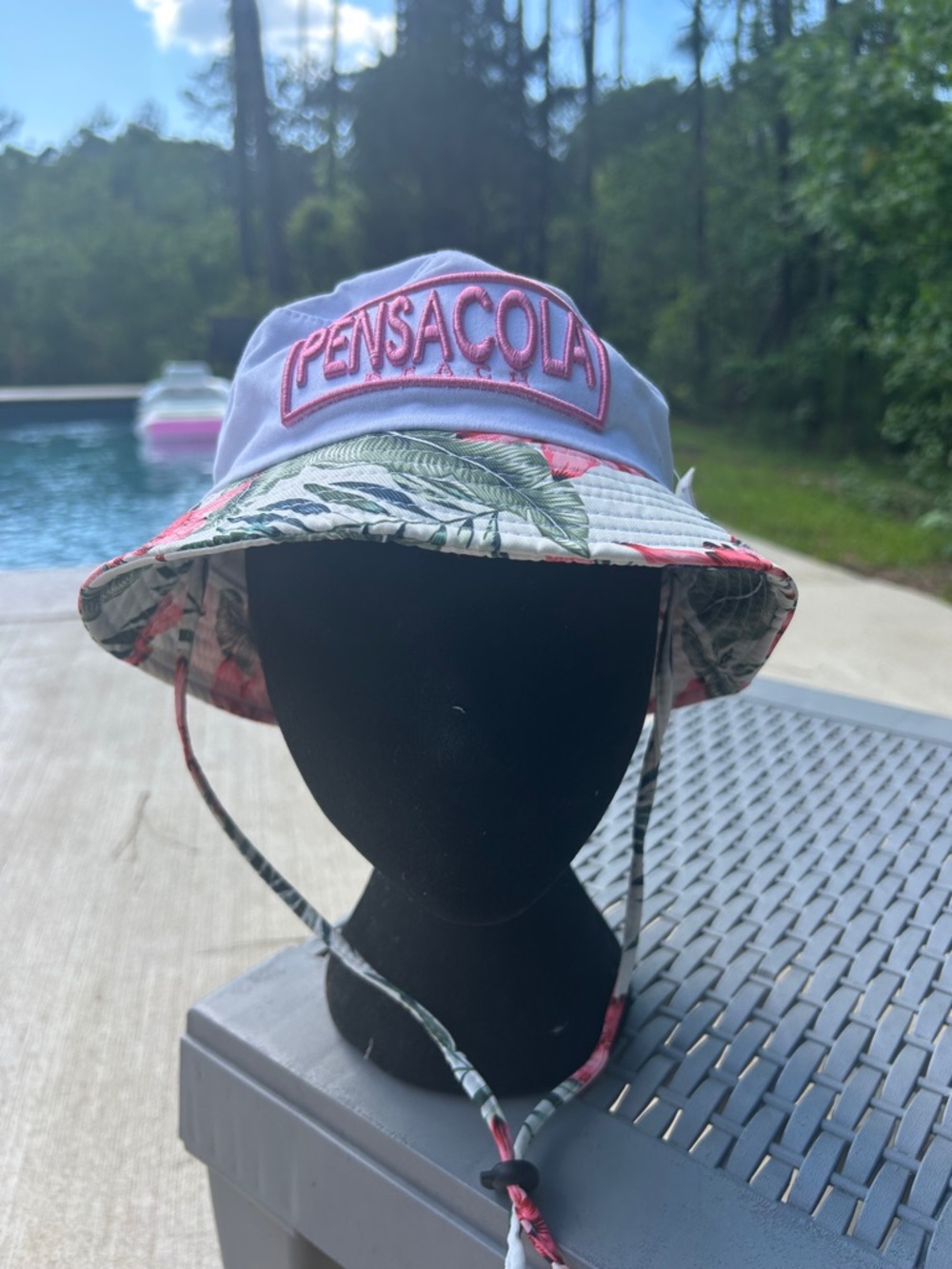 Pensacola Pink Floral Reversible Bucket Hat with Chin Cord
